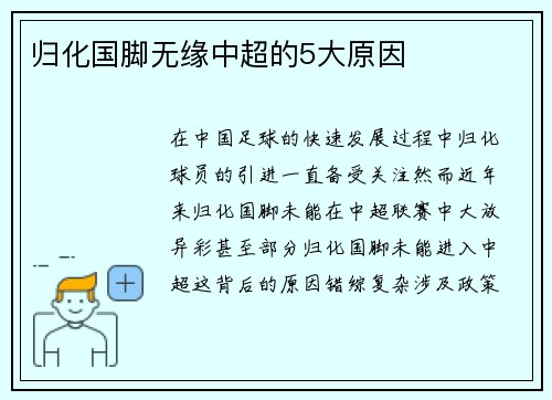 归化国脚无缘中超的5大原因