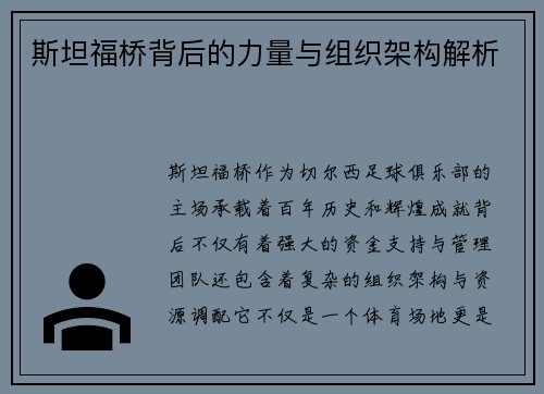 斯坦福桥背后的力量与组织架构解析